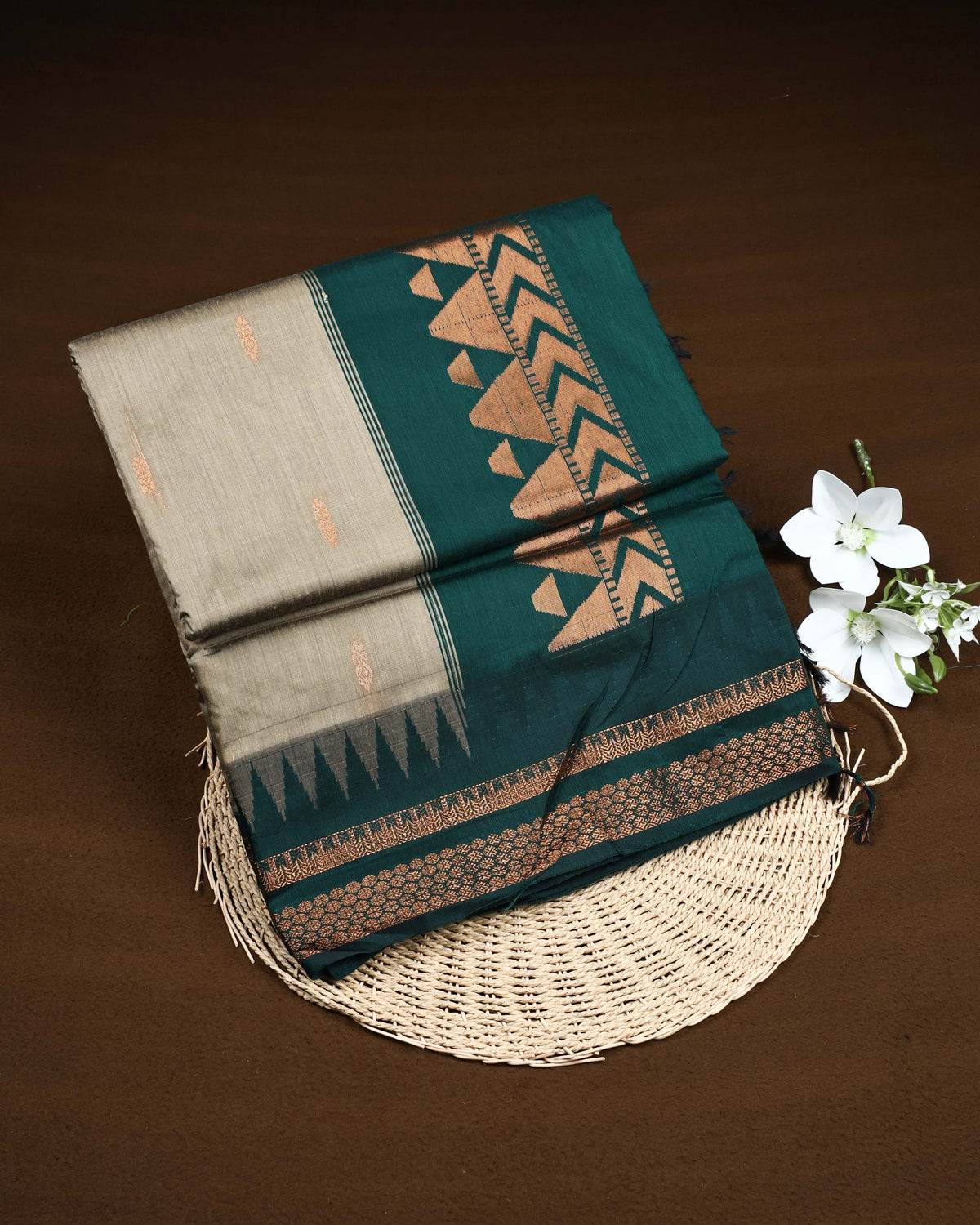 Dark sage colour Kalyani Cotton Saree