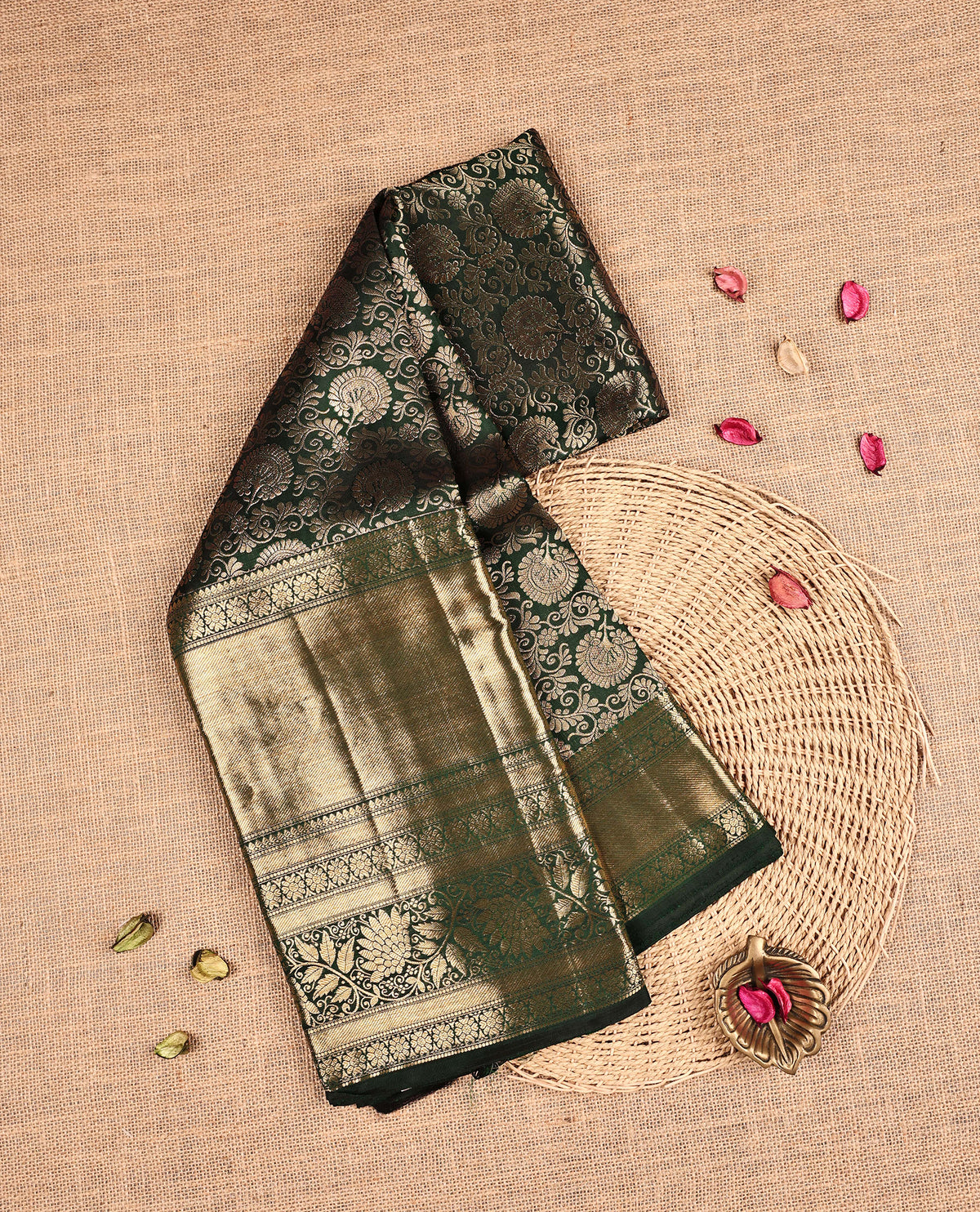 Bottle Green Colour Samudrika Silk saree.