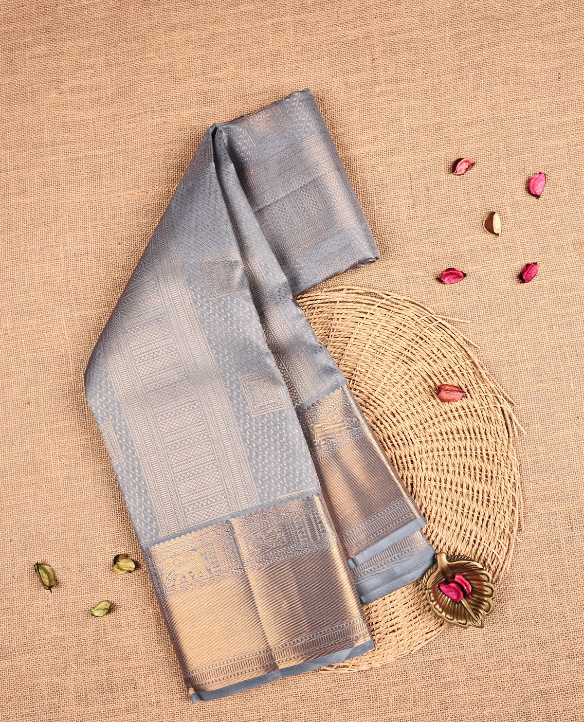 Dusty Blue Colour Samudrika Silk saree.