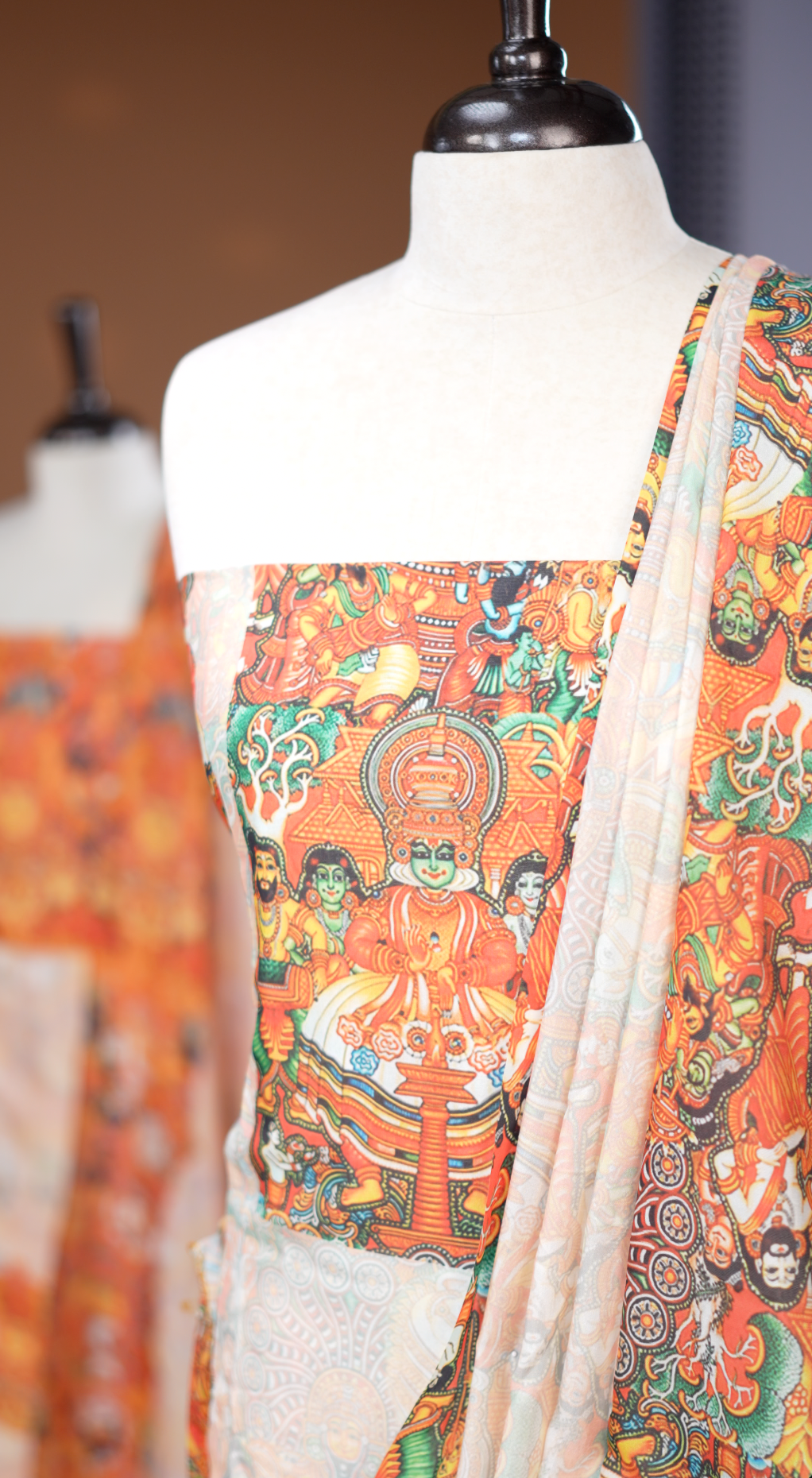 Cream colour salwar material Featuring Indian Art forms Print on body, paired with matching bottom & Elegant Dupatta.