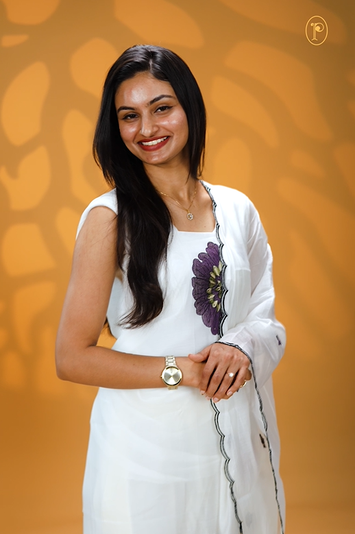 White Colour Mul Chanderi Salwar Material Featuring Purple Colour Floral Thread Work on body, paired with matching santoon Material Bottom & Floral thread Worked motifs And Scallop Embroidery Black Border Dupatta.