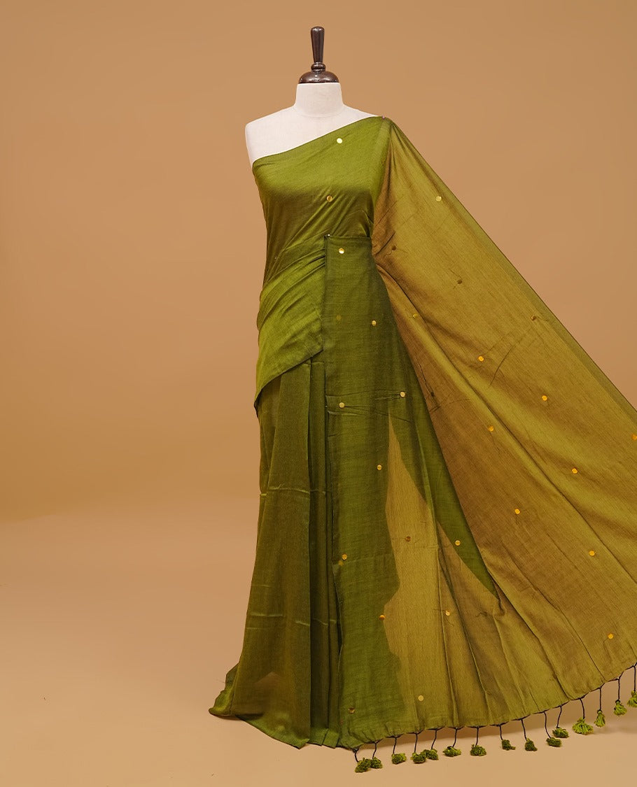 Olive Green Colour Mul Cotton saree