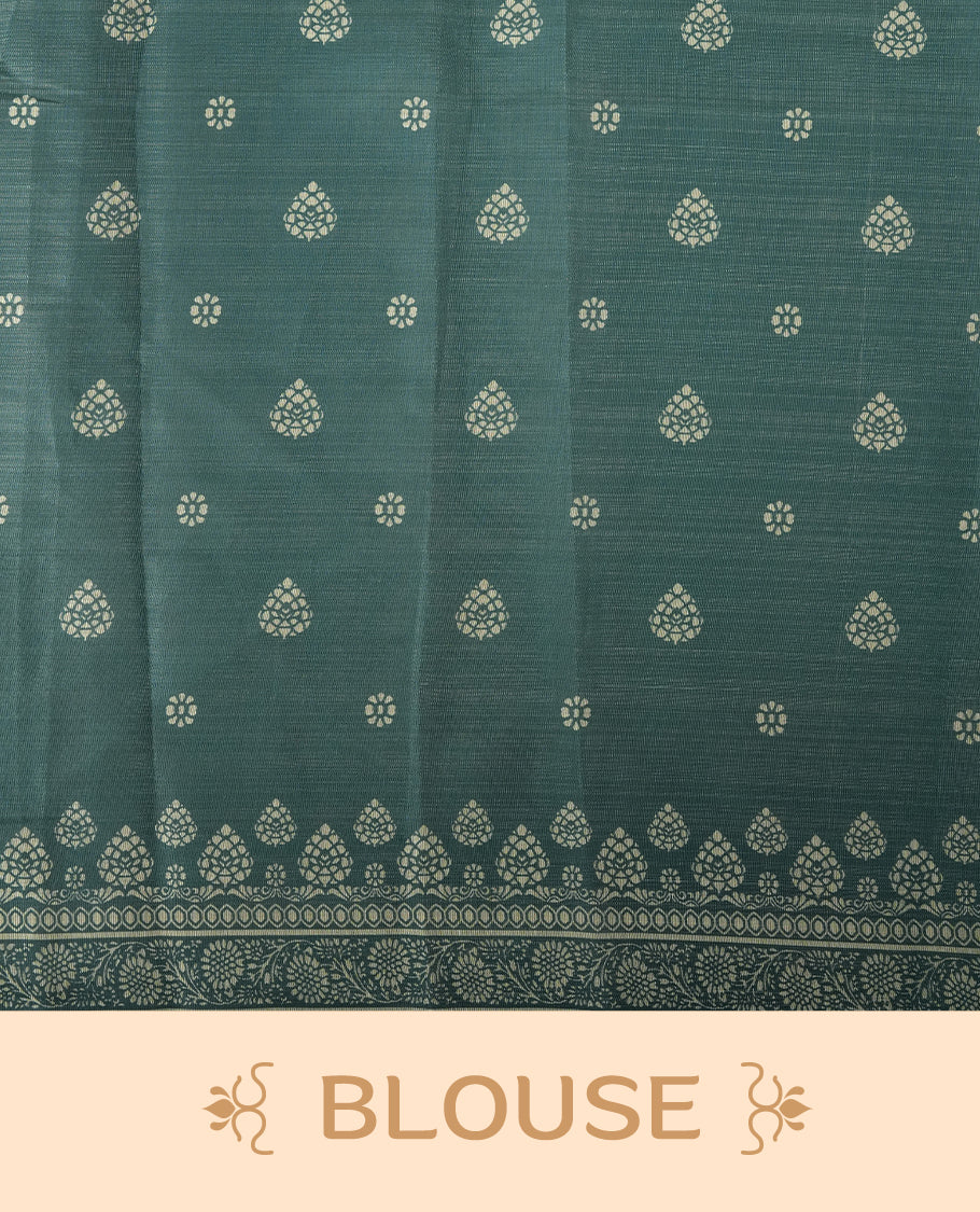 Teal blue & Violet colour Linen printed saree featuring stylish fancy line prints all over, paired with a contrast colour printed blouse and a beautifully designed fancy line pallu.