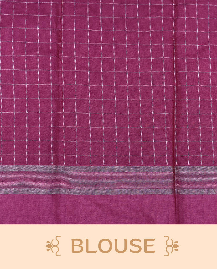 Pink colour Semi Silk Saree Featuring Gold zari Big Checks on body, complemented by Contrast Border Detailing, comes with matching blouse piece.