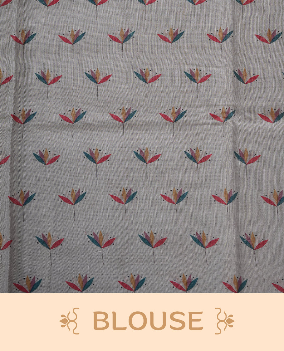 Kerala Tissue saree with Prints and without border with Matching Blouse