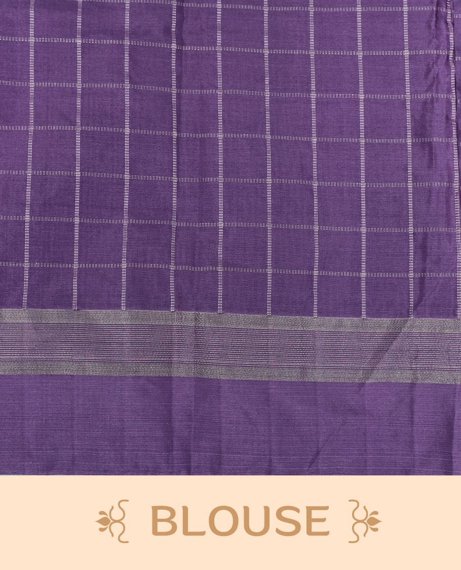 Lavender colour Semi Silk Saree Featuring Gold zari Big Checks on body, complemented by Contrast Border Detailing, comes with matching blouse piece.