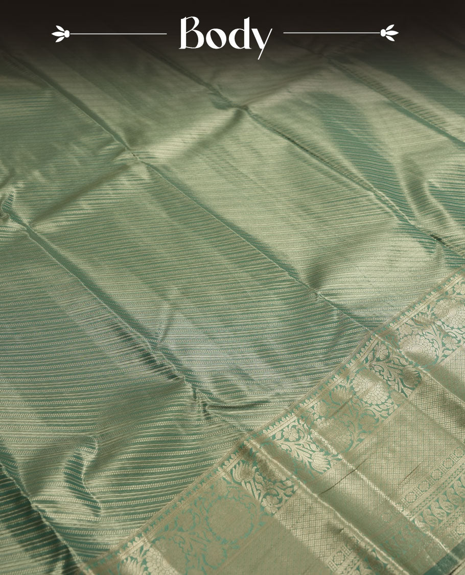 Light Green Tissue Brocade Saree with Silver Zari, Beautiful Floral Designs on Pallu, Ornate Border Patterns, Lightweight & Elegant with Matching Blouse