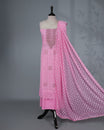 Pink Colour Georgette Salwar Material featuring elegant Chikankari work on the kurta, paired with a matching bottom and a sequins-embellished dupatta.