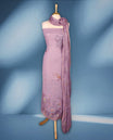 Pastel Lilac colour premium pure linen printed top with hand embroidery crochet lace on daman and sleeves, premium cotton Bottom & pure chiffon printed with crochet lace border Dupatta