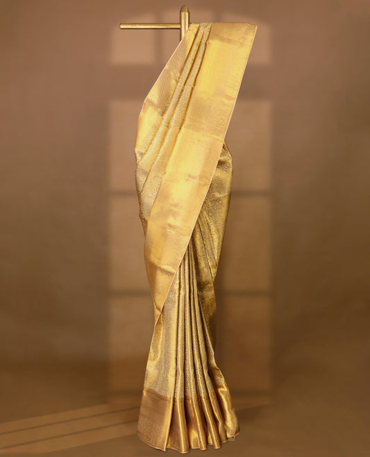 Golden Colour Pure Tissue Wedding Saree having Zari Jaal Body with Self Colour Brocade Border and Blouse