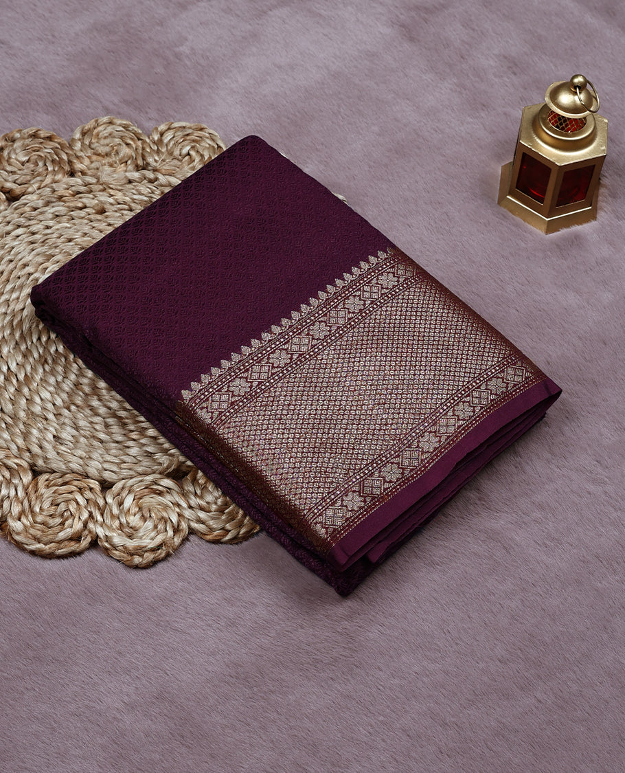Dark Grape Colour Semi Banaras Georgette Saree having Zari Work in Entire Body with Golden Border and Blouse