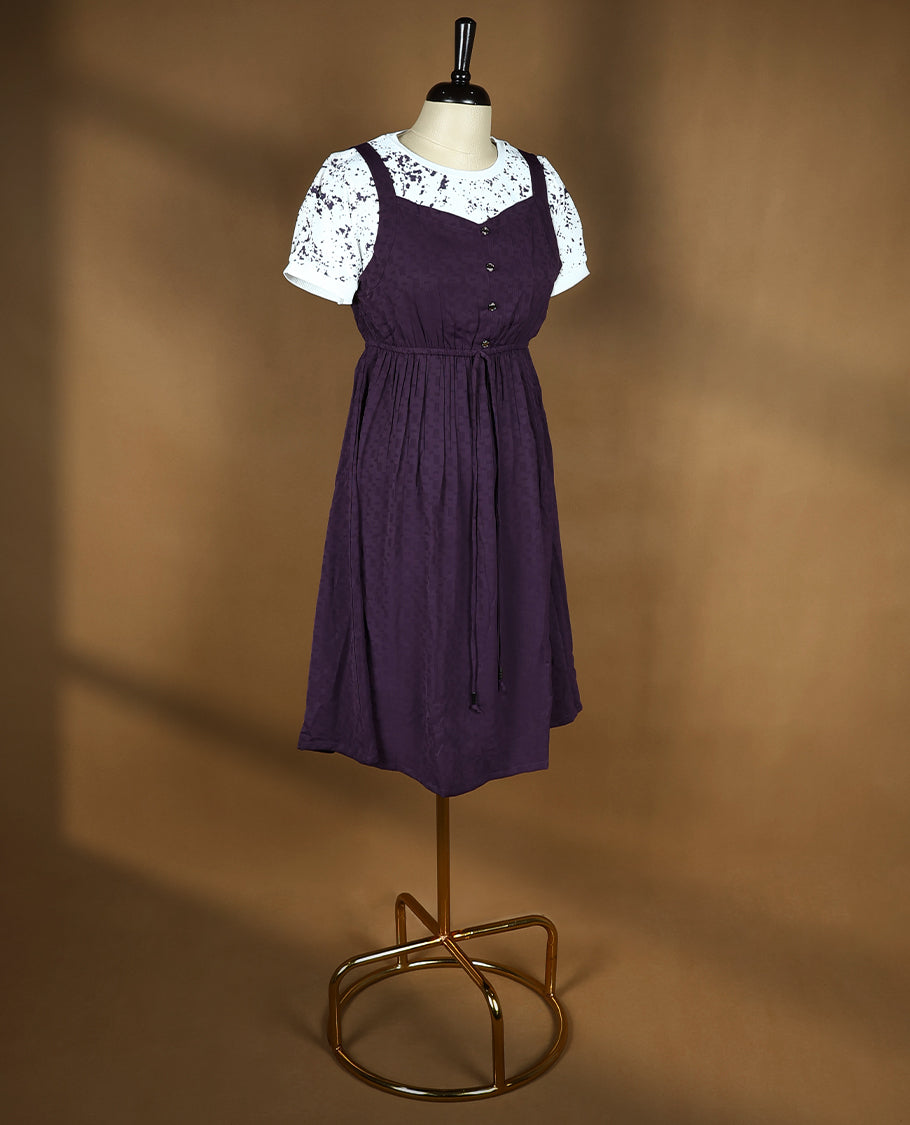 Dark Grape with White Colour Readymade Top For Women with Short Sleeves