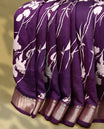 Purple colour Viscos semi printed saree featuring a golden zari border, Light Colour floral printed motifs across the body, and comes with a matching blouse