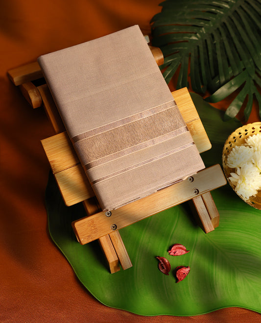 Light Copper Colour Tissue double dhoti with Copper kara, crafted for traditional elegance & comfort, for men.