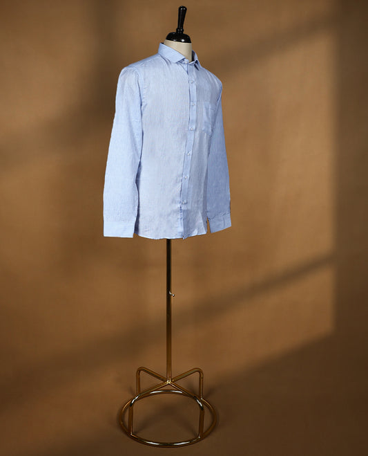 Sky blue Pcolour men's formal shirt, crafted with a soft textured finish featuring full sleeves, classic collar, and chest pocket ideal for office and semi formal occasions