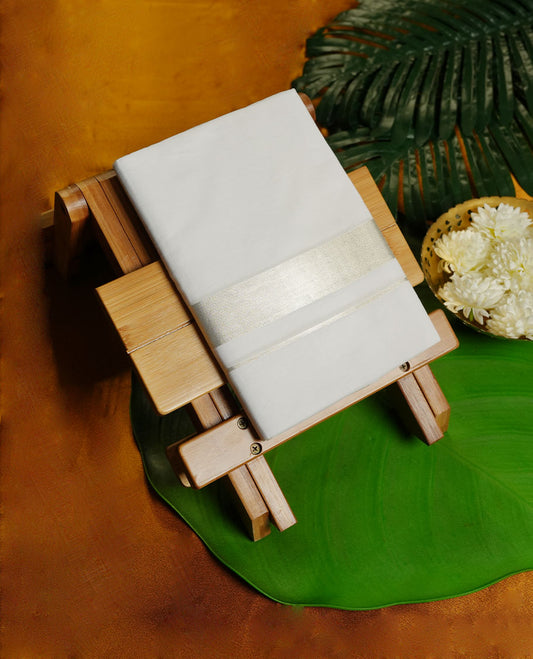 White Colour Pure Cotton double Dhoti with Rose gold silver Colour Border for Men