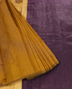 Dark Mustard colour Silk Cotton saree featuring intricate Antique zari woven Flower Motifs across the body, paired with a thin border & Contrast Colour Pallu ,with matching blouse