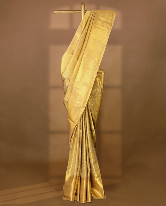 Golden Colour Pure Tissue Wedding Saree having Jaal Worked Body with Self Colour Brocade Border and Blouse