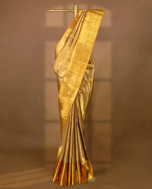Golden Colour Pure Tissue Wedding Saree having Zari Jaal Body with Mustard Brocade Border and Blouse