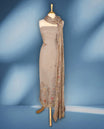 Sand beige colour premium pure linen printed top with hand embroidery crochet lace on daman and sleeves, premium cotton Bottom & pure chiffon printed with crochet lace border Dupatta