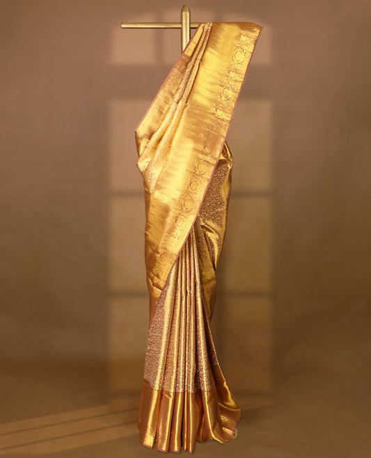Golden Colour Pure Tissue Wedding Saree having Zari Jaal Body with Clay Biscuit Brocade Border and Blouse