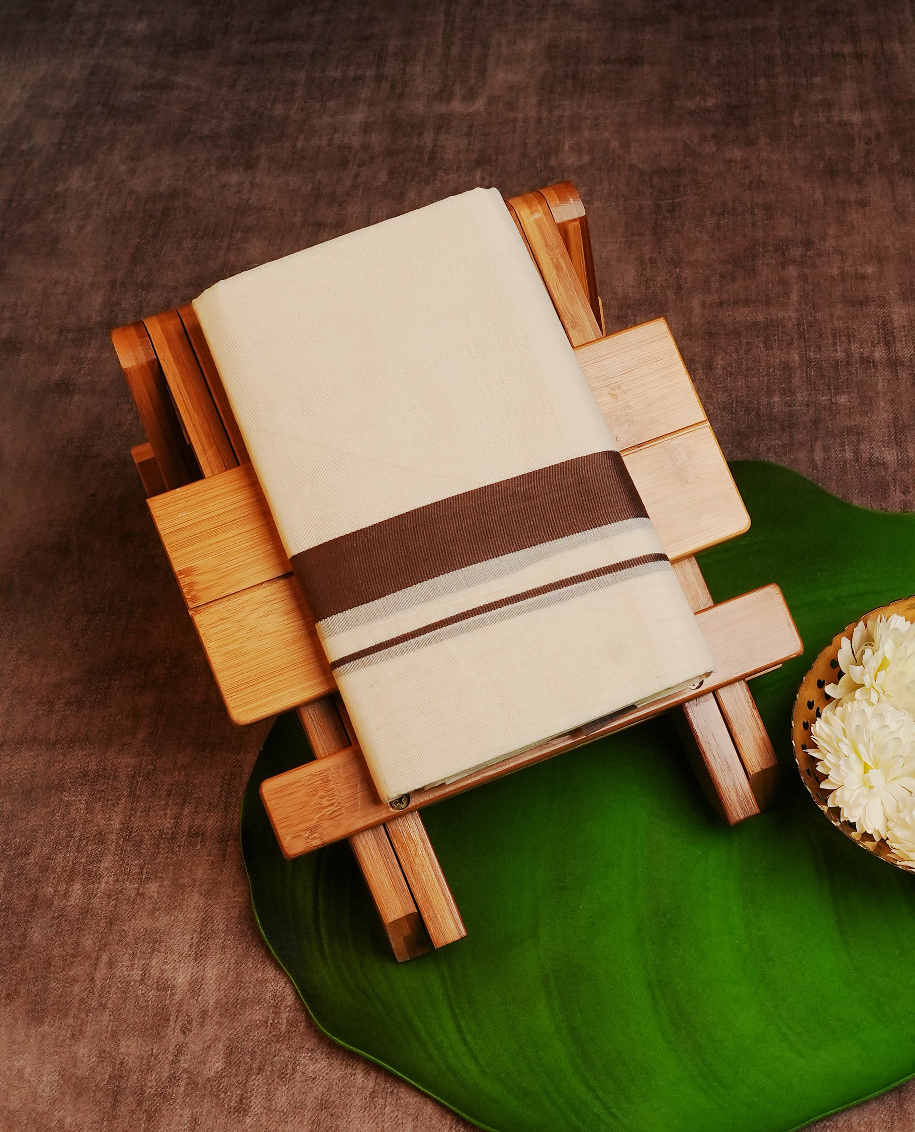 Cream Colour Cotton Double Dhoti Finished With A Classic Brown Kara