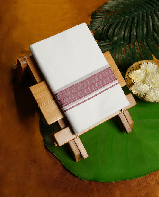 White Colour RAMRAJ Pure Cotton double Dhoti with Brown Colour Border for Men