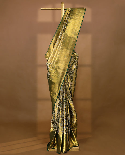 Green Colour Pure Tissue Wedding Saree having Zari Jaal Body with Dark Green Brocade Border and Blouse