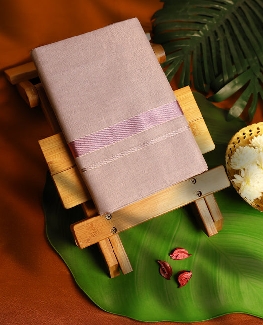 Light Rose Gold Colour Tissue double dhoti with Rose Gold kara, crafted for traditional elegance & comfort, for men.