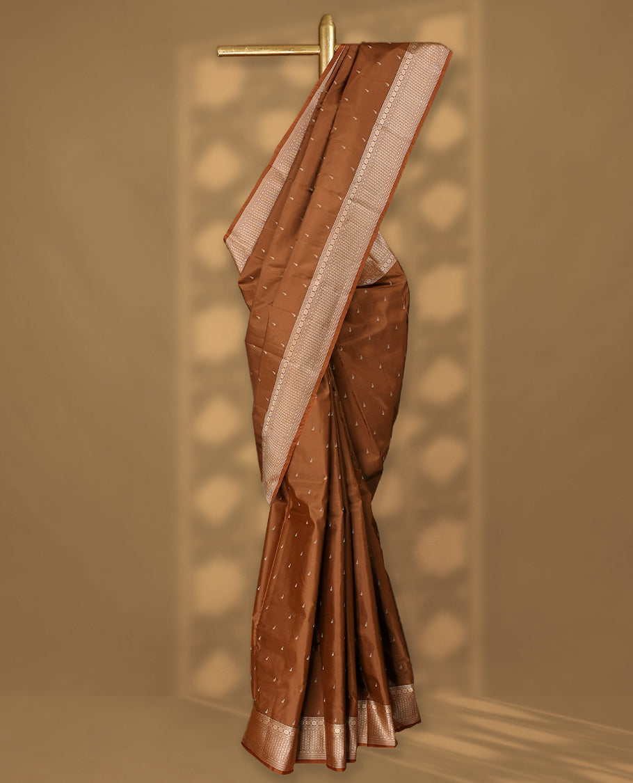 Russet Brown Colour Vasundhara Silk Saree having Thread  Buttas in Body with Border and Self Coloured Blouse