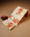 Golden colour Tissue silk set mundu features a plain body accented by a Floral & butterfly print border.