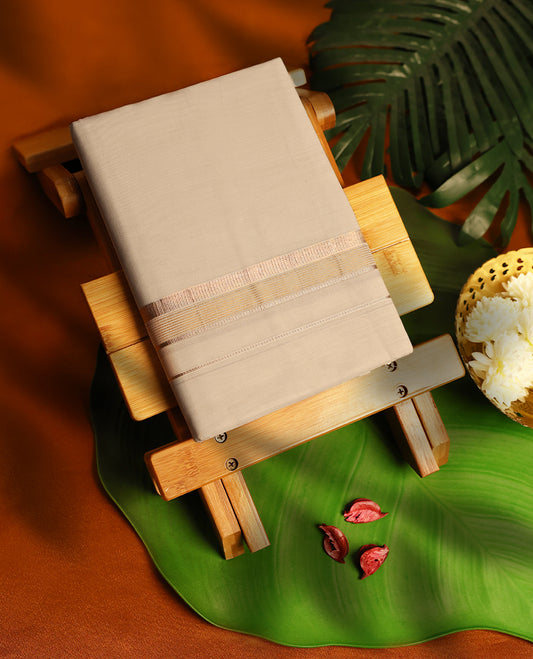 Light ivory Colour cotton single dhoti with 1.5 Inch Light rose gold & Gold kara, crafted for traditional elegance & comfort, for men.