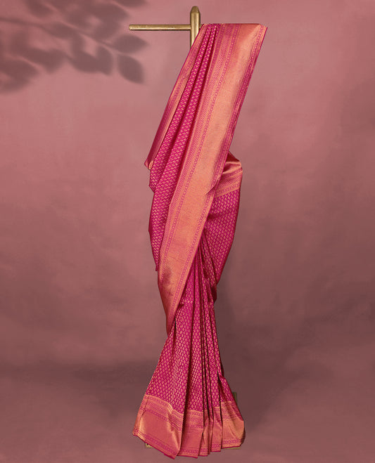 Magenta Kancheepuram Silk Brocade Saree having Brocade Body with Self Coloured Brocade Border and Blouse