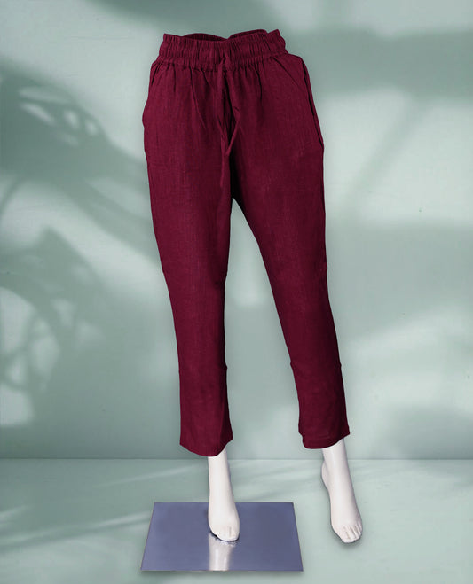 Maroon Colour women's ankle length pants feature a relaxed fit with an elasticated drawstring waistband and side pockets