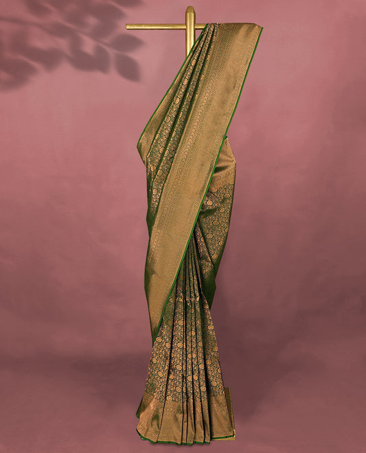 Green Colour Kancheepuram Silk Brocade Saree having Brocade Body with Self Coloured Brocade Border and Blouse