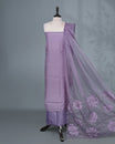 Lavender Colour Mul Chanderi Salwar Material paired with a matching bottom and an elegant floral embroidered organza dupatta
