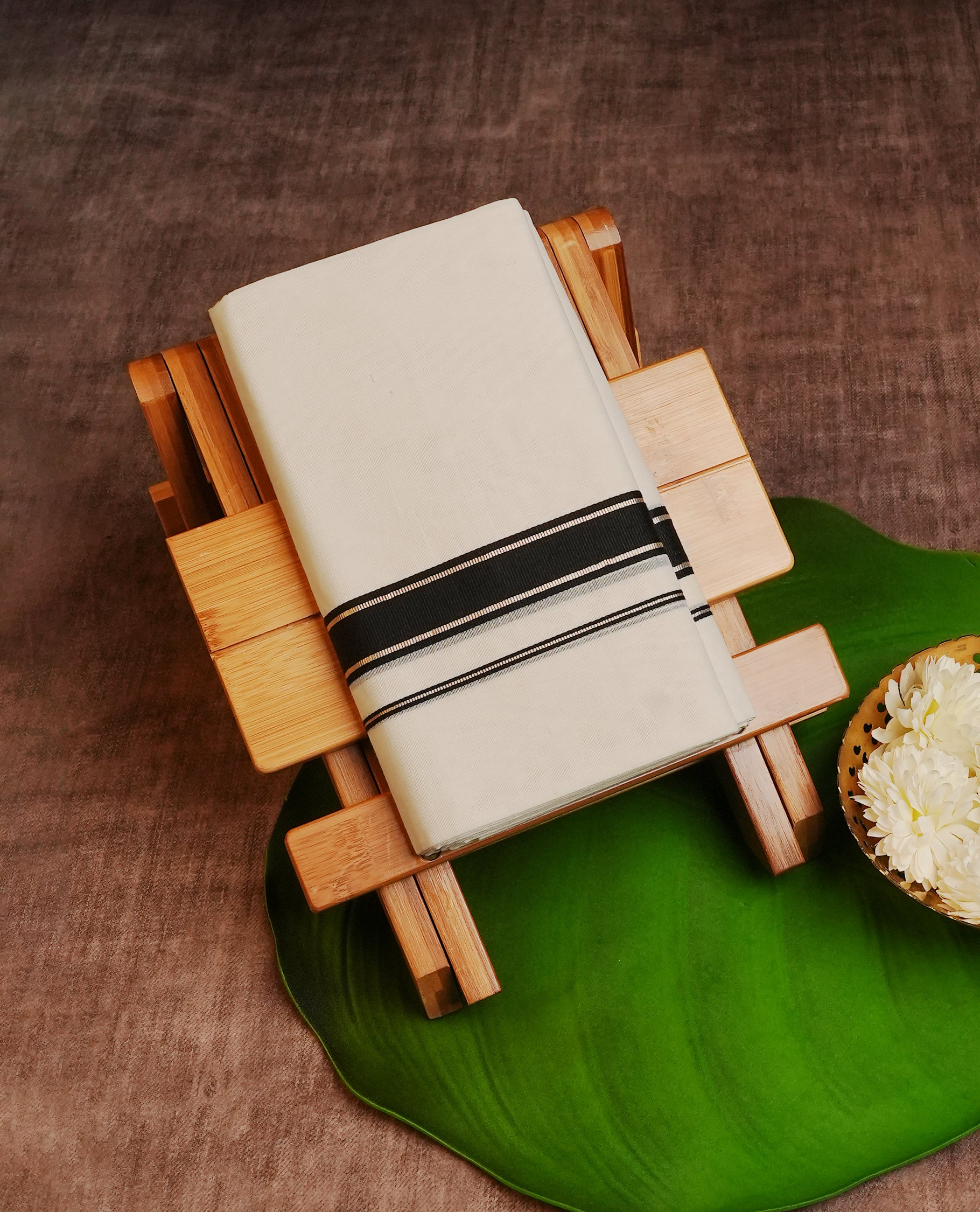Cream Colour Cotton Double Dhoti Finished With A Classic Silver Zari & black Kara
