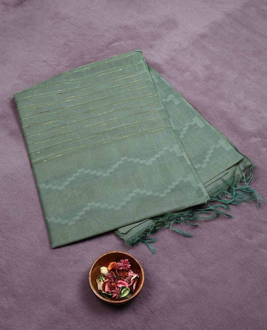 Pastel Green Colour Semi Jute Saree having Thread work in Body with Self Coloured Pallu and Blouse