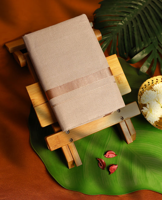 Light Copper Colour Tissue double dhoti with 1 Inch Copper kara, crafted for traditional elegance & comfort, for men.