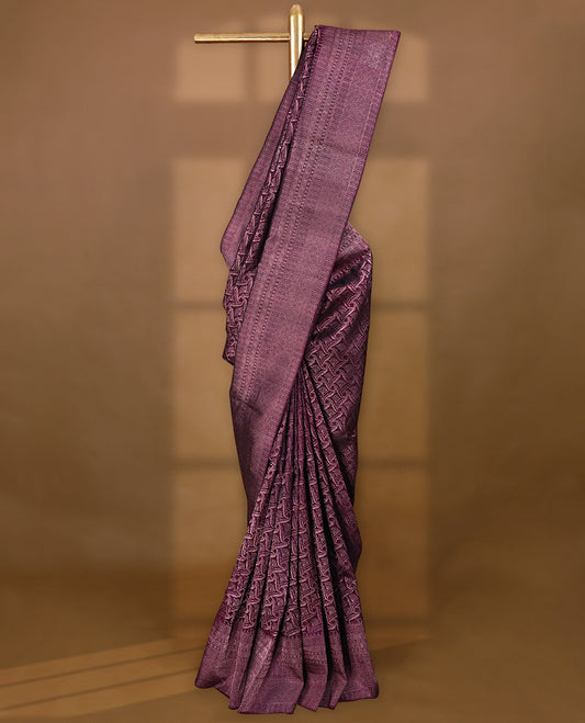 Deep Wine Colour Kancheepuram Wedding Silk Saree having Zari Work in Body with Border and Brocade Blouse