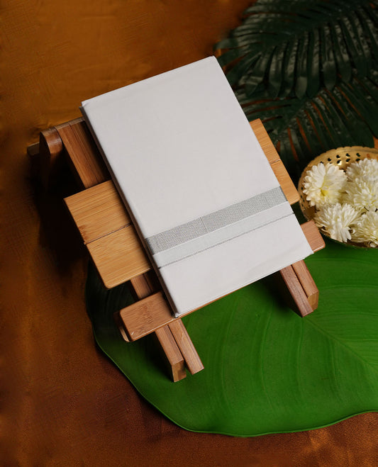 White Colour MCR Pure Cotton single Dhoti with Silver Colour Border for Men