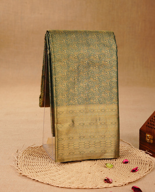 Green & Gold colour Double shade Semi tissue silk saree featuring self color kodi pattern on body, self colour with Fancy border, paired with matching.