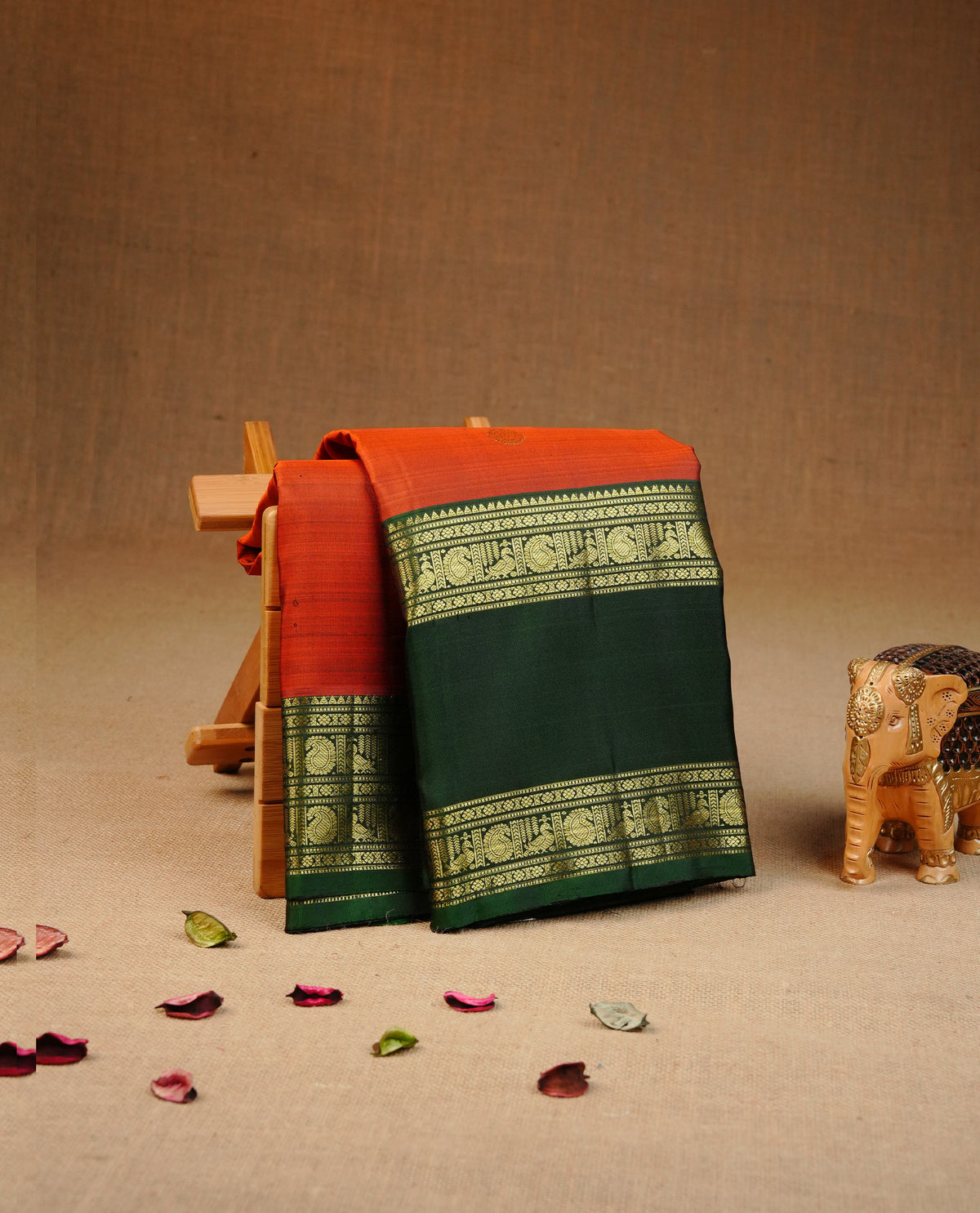Rust orange colour traditional kancheepuram silk saree
