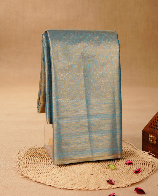 Light blue & Gold colour Double shade Semi tissue silk saree featuring self color kodi pattern on body, self colour with Fancy border, paired with matching.