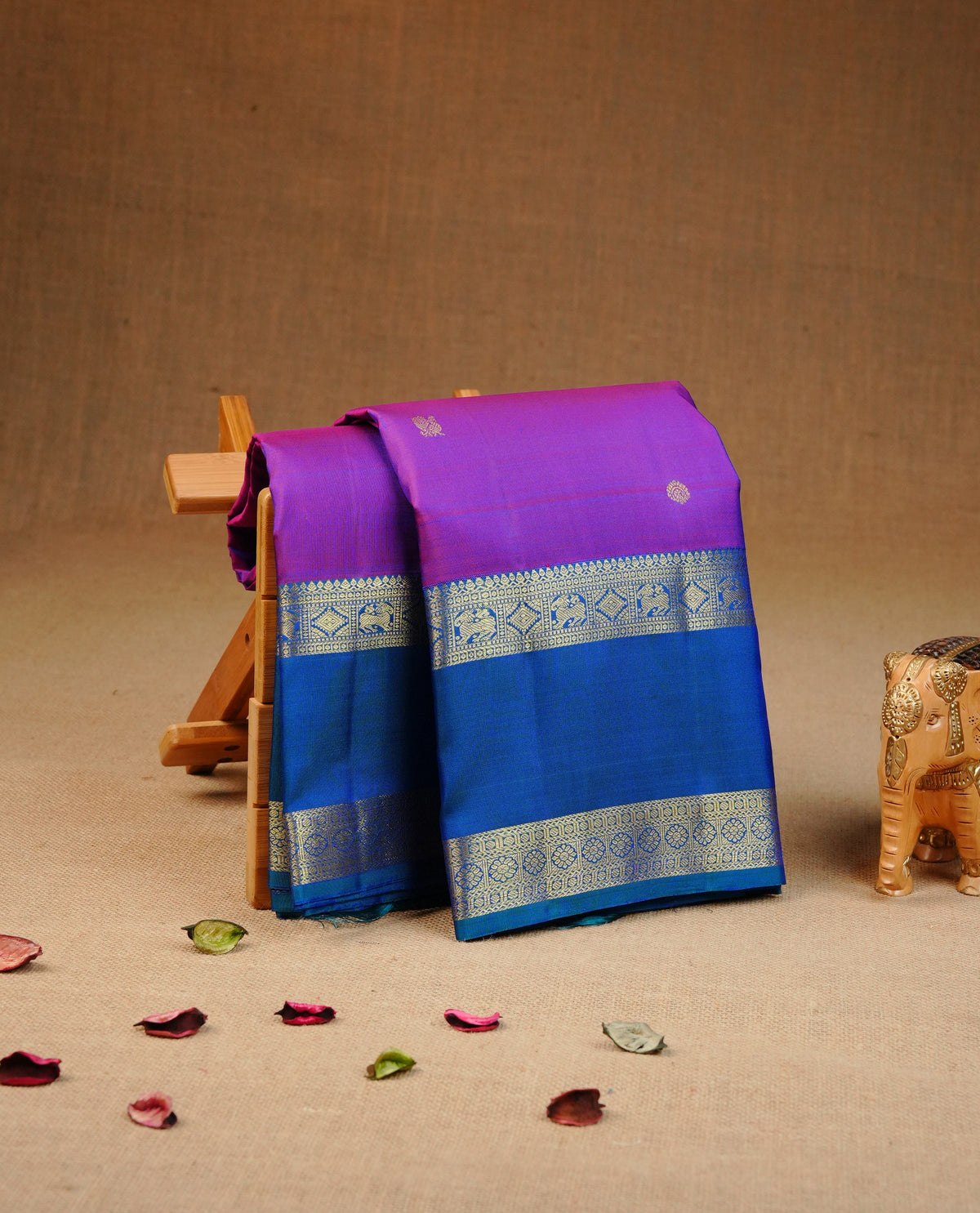 Violet & blue double shade colour traditional kancheepuram silk saree