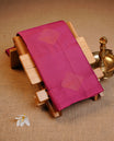 Dark Pink Colour Traditional Kancheepuram Silk Saree Featuring Copper Zari Diamond Motifs on the Body, Designed Without a Border and with a Grand Pallu, Paired with a Matching Blouse.