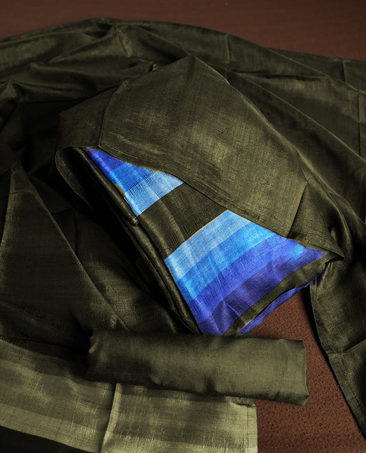 Seaweed colour churidhar material featuring elegant horizontal stripes on the yoke and dupatta, woven in shades of Blue and Green & Paired with a matching plain bottom