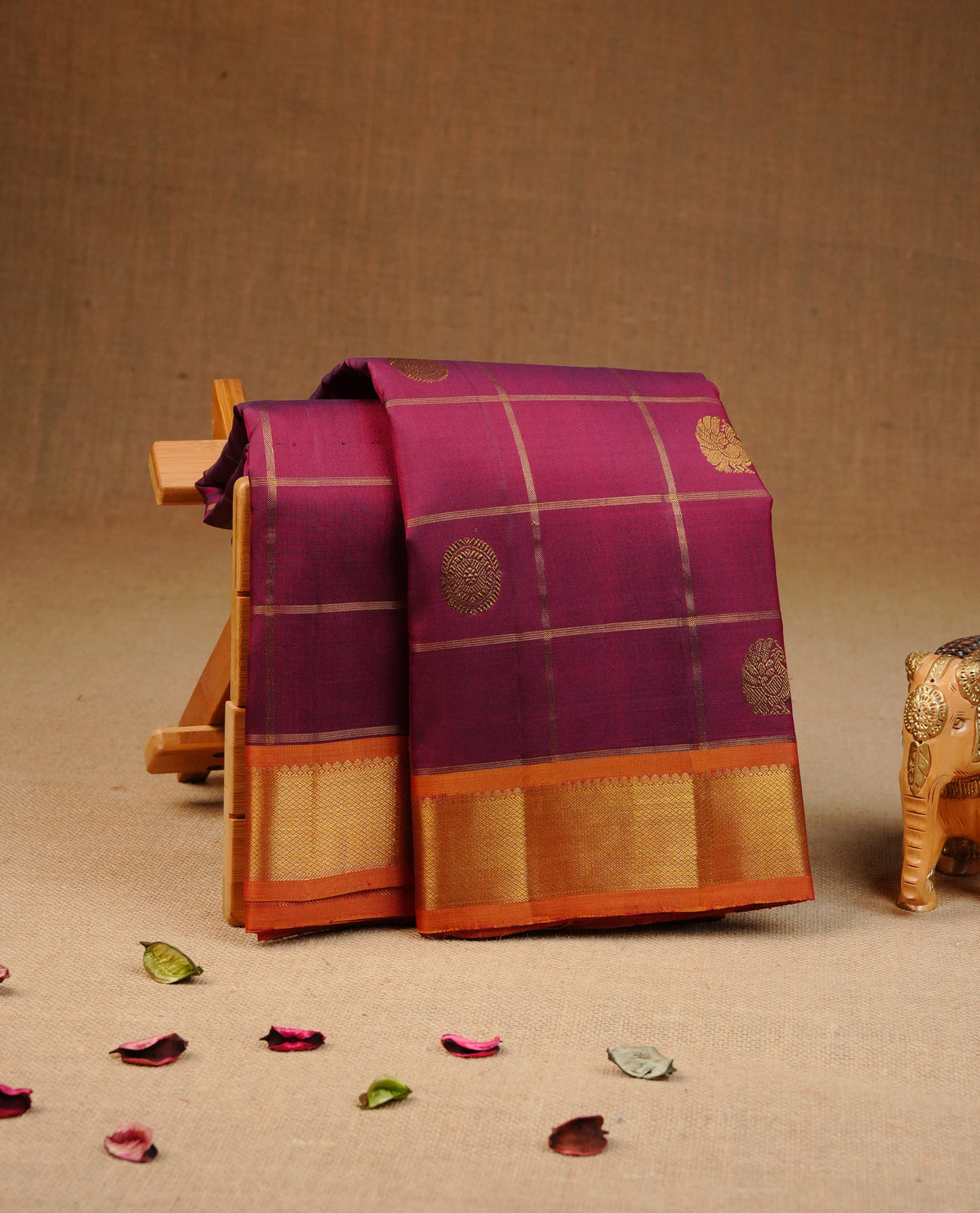 Burgundy colour traditional Kancheepuram silk saree