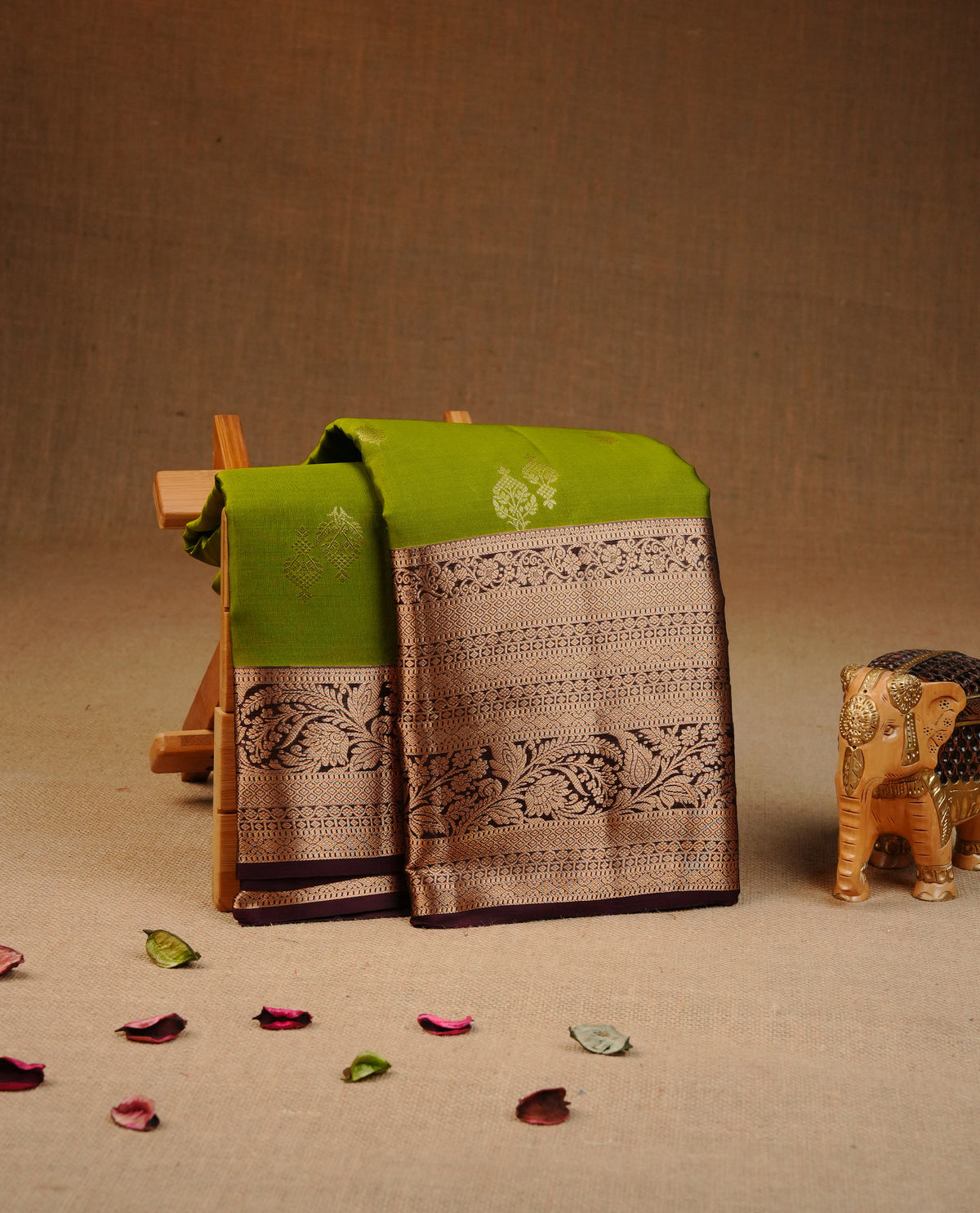 Olive colour Traditional kancheepuram silk saree