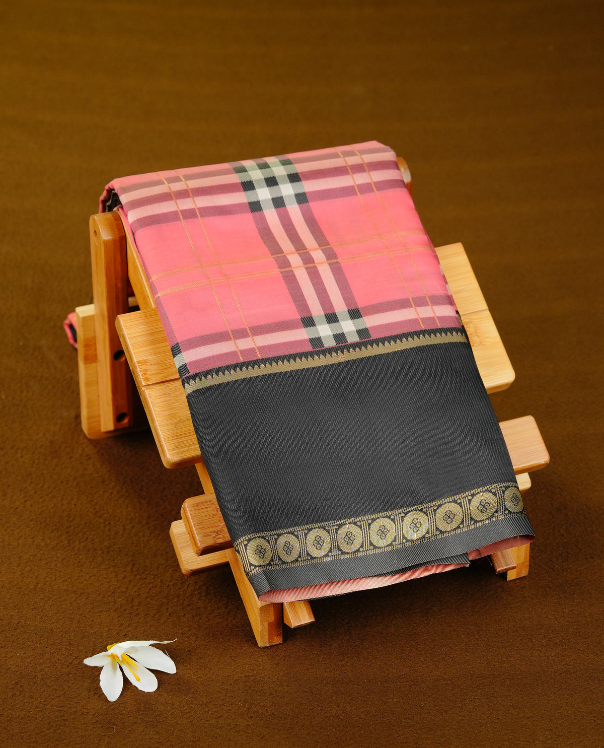 Pink colour soft silk saree with contrast Black border.